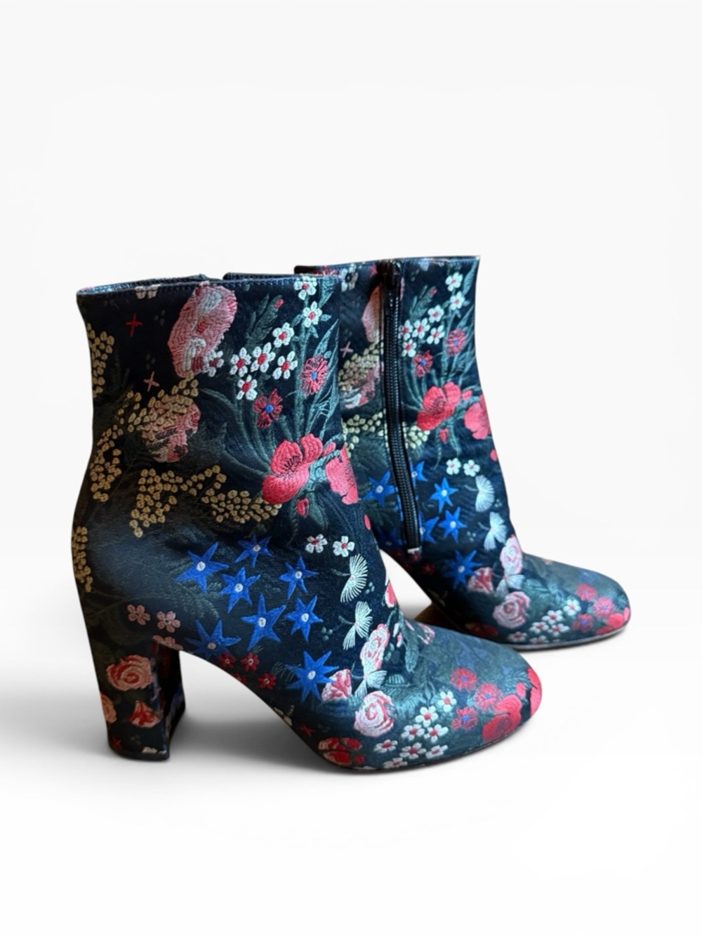 Valentino Garavani Floral Print Block Heel Ankle Boots Black EU 37.5 US 7.5 - Picture 7 of 15